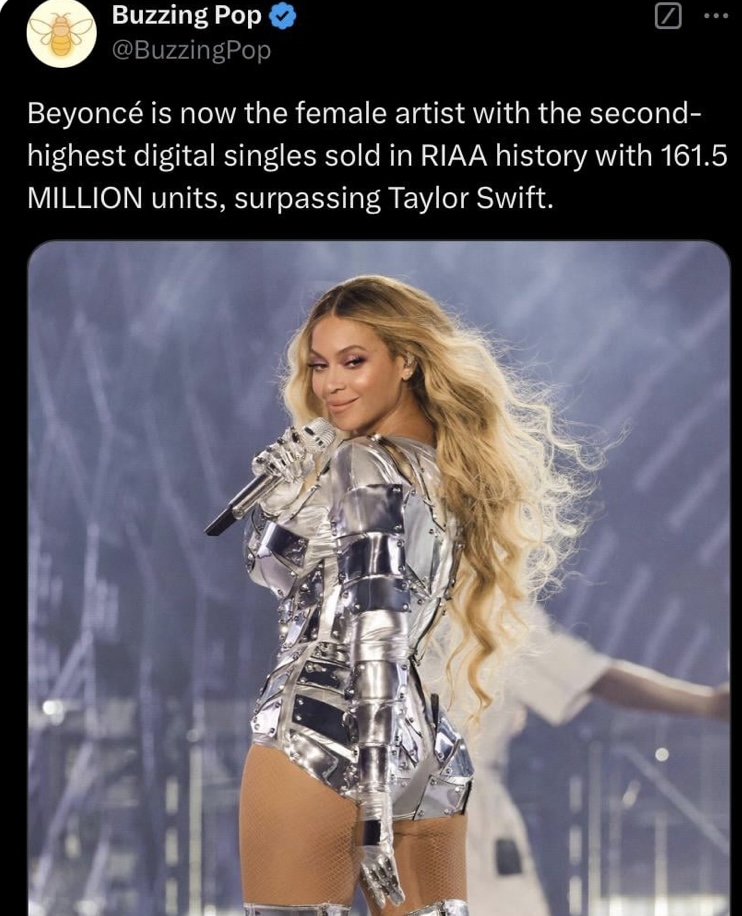 Swifties React As Beyonce Surpasses Taylor Swift For Highest Digital Singles Sold 