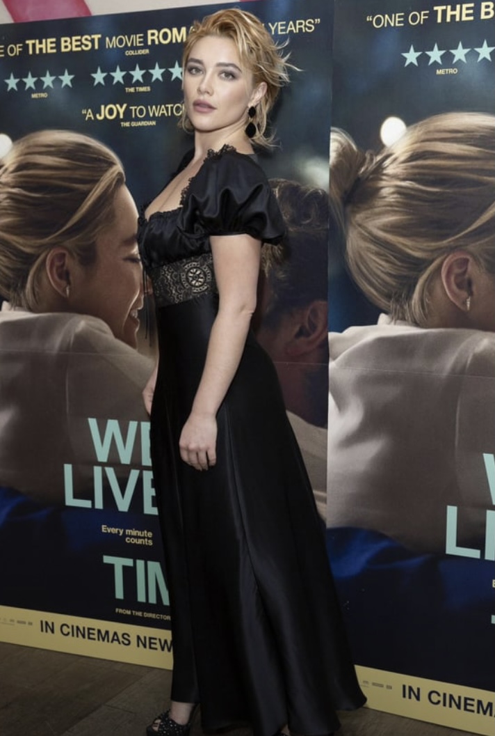 Florence Pugh Rocks Low Cut Black Dress At A 'We Live In Time'  London Screening